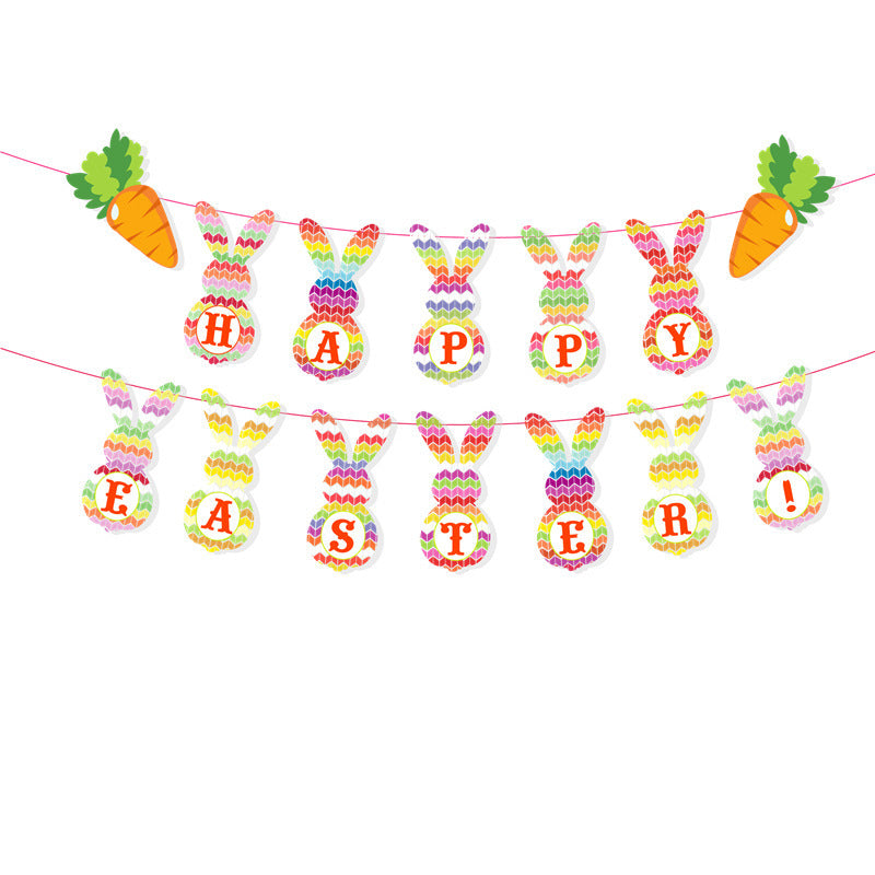 Creative Easter Decorations Banner Bunting Bunny Eggs Pull Flag