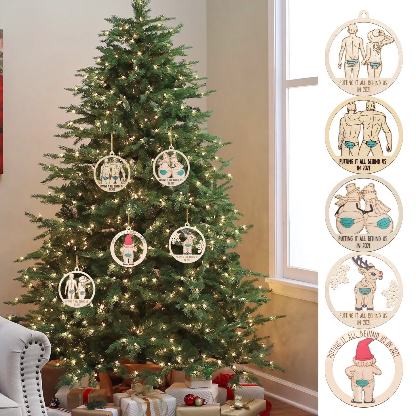 Wooden Christmas Tree With Hanging Decorations