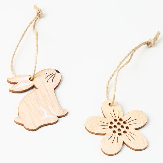 Easter Wooden Rabbit Wood Color Flower Nordic Style Home Decoration Wood Products Small Pendant