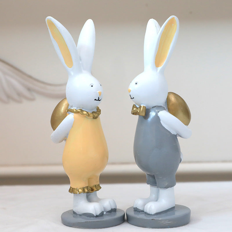 Easter Bunny Back Golden Eggs Gift Thanksgiving Decorations Pair